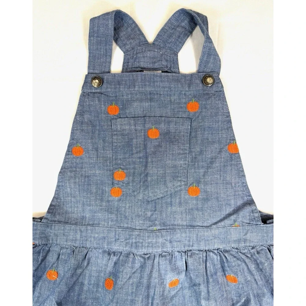 GYMBOREE Girls Chambray Pumpkin Embroidered Tiered Overall Dress 12‎ Cottagecore